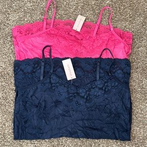 NWT bundle of two Dressbarn navy and pink lace camisole tops, large